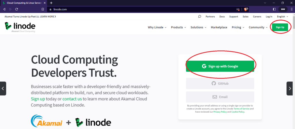 linode hosting  signup